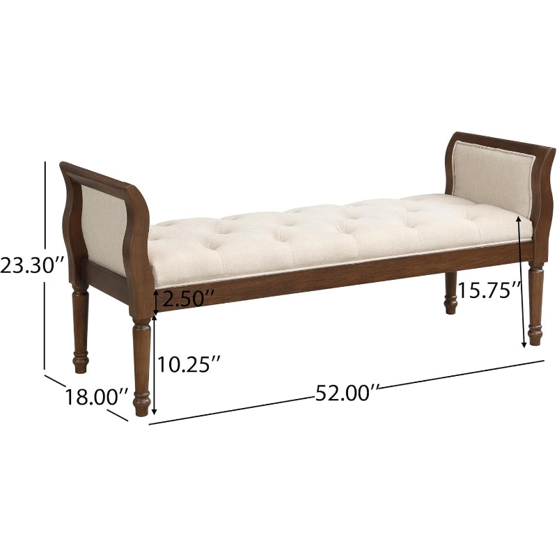 Knight Home Beige Curved Arm Upholstered Bench