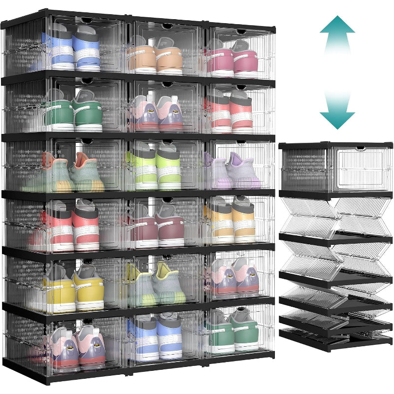 6-Tier Foldable Shoe Boxes, 18 Pack