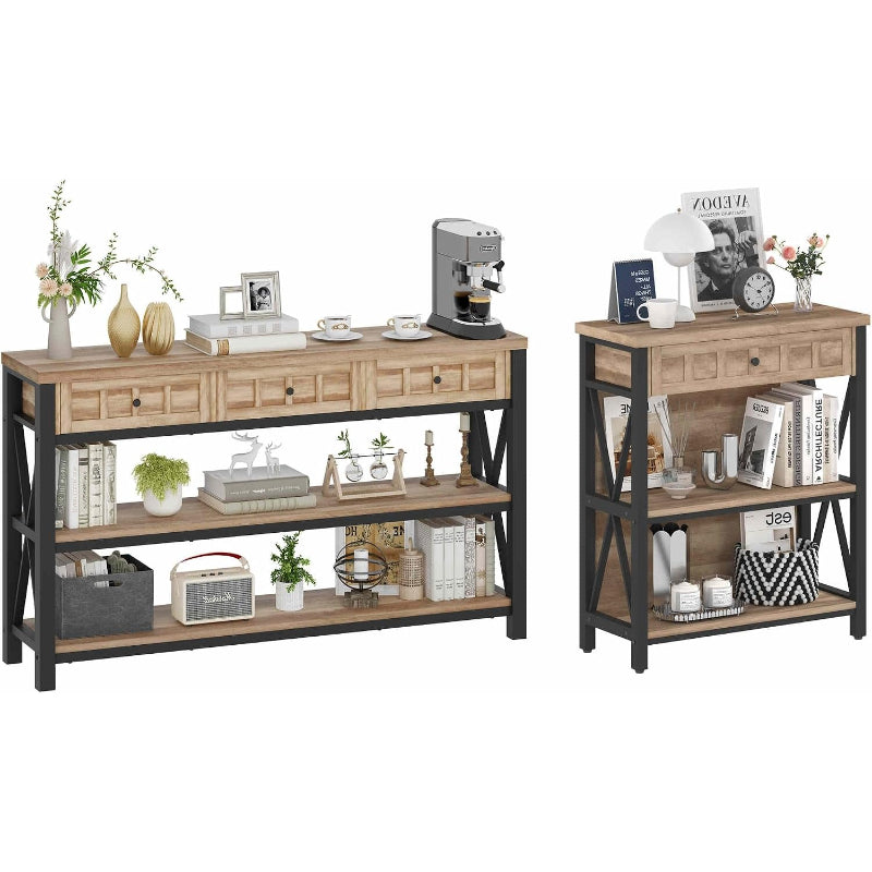 Rustic Oak Console Table & Bookshelf