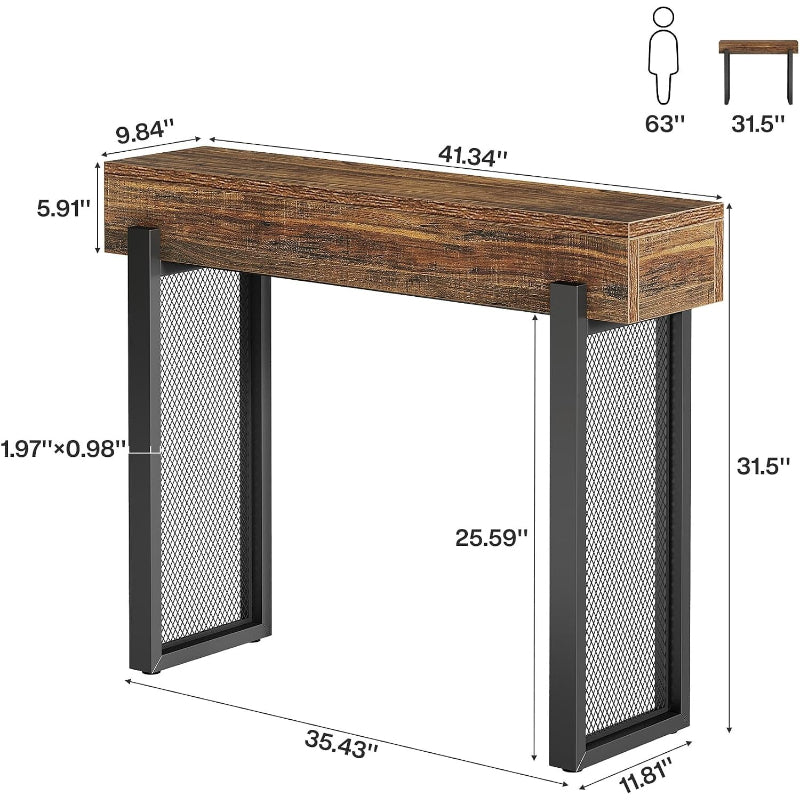 41" Rustic Console Table with Mesh Legs