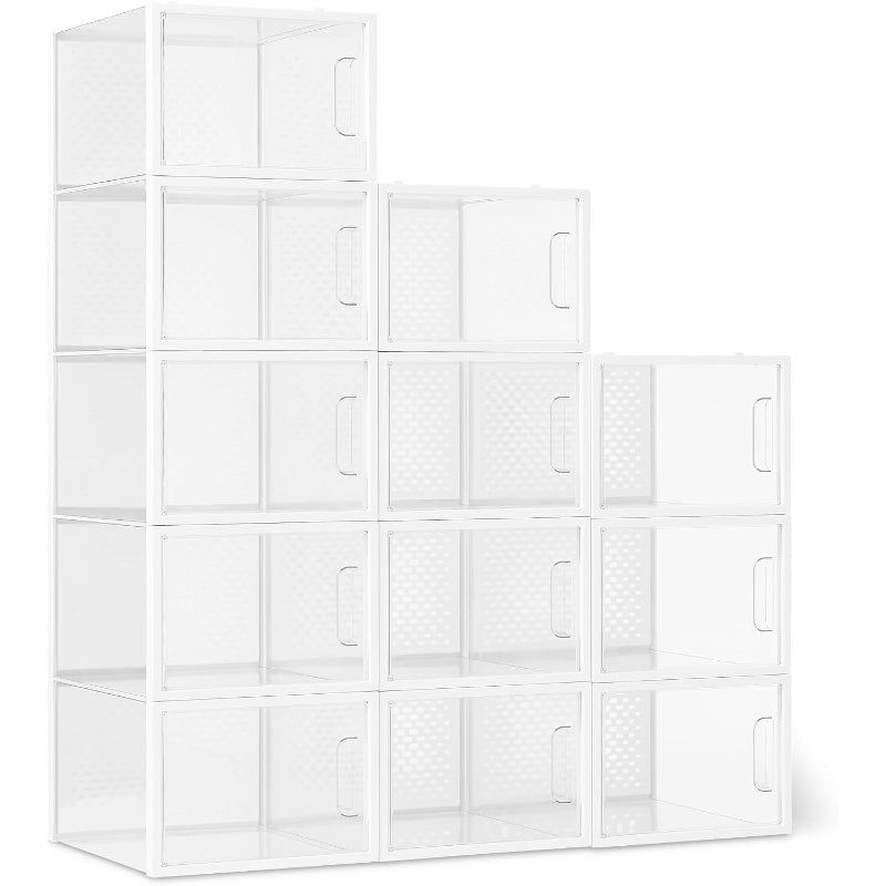 Clear Stackable Foldable Shoe Boxes,12-Pack