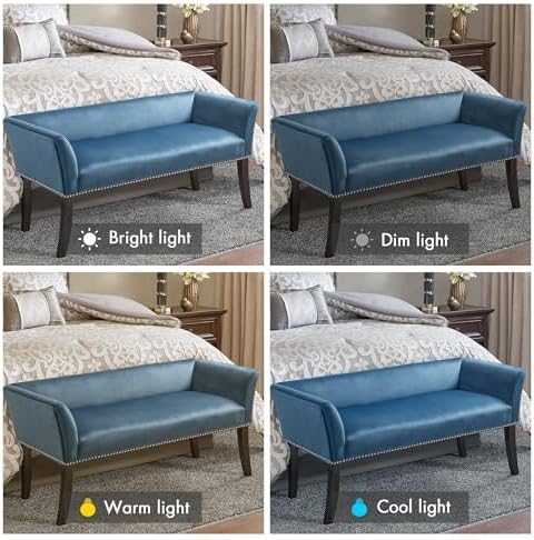 Park Blue Nailhead Trim Bench with Back, 49.5"W