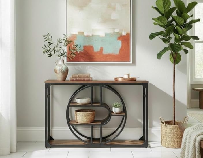 5-Tier Rustic O-Shaped Console Table