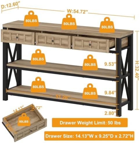 Rustic Oak Console Table & Bookshelf