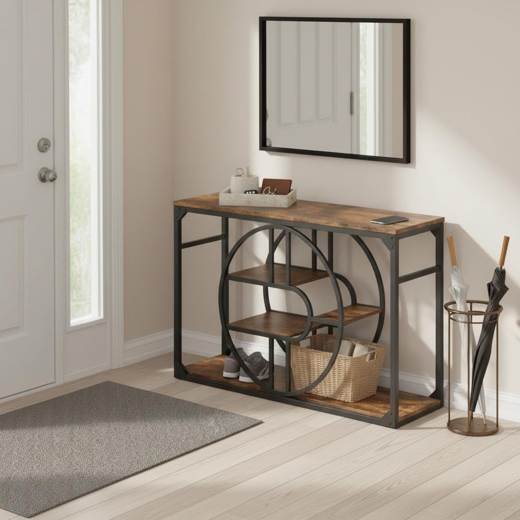 5-Tier Rustic O-Shaped Console Table