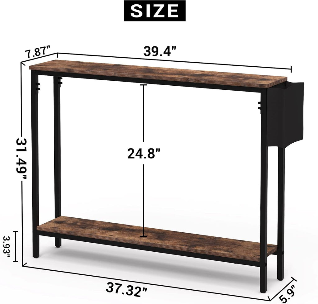 39.4" 2-Tier Rustic Console Table