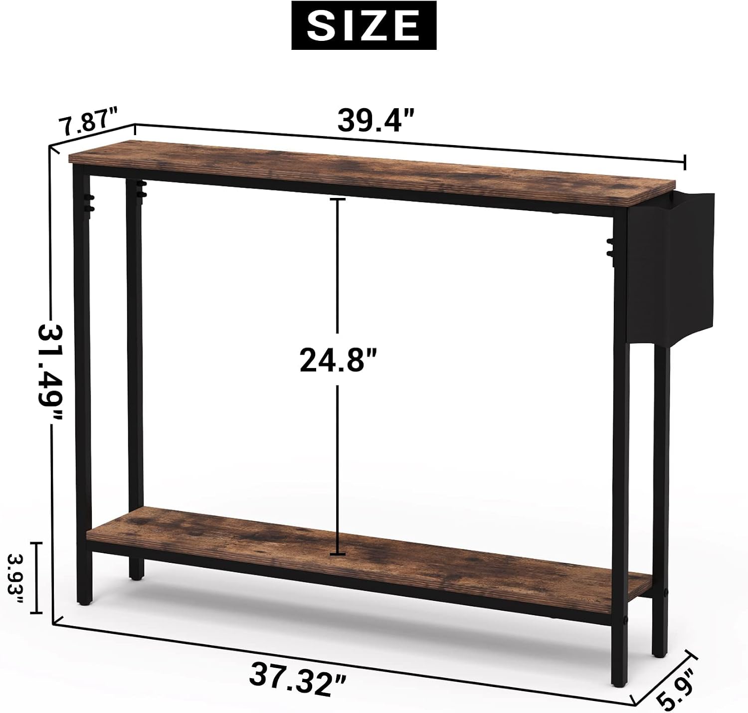39.4" 2-Tier Rustic Console Table