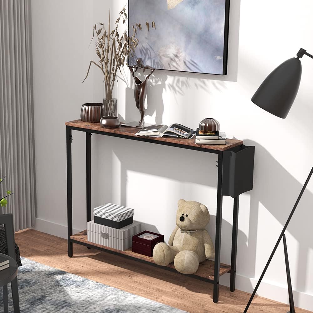 39.4" 2-Tier Rustic Console Table