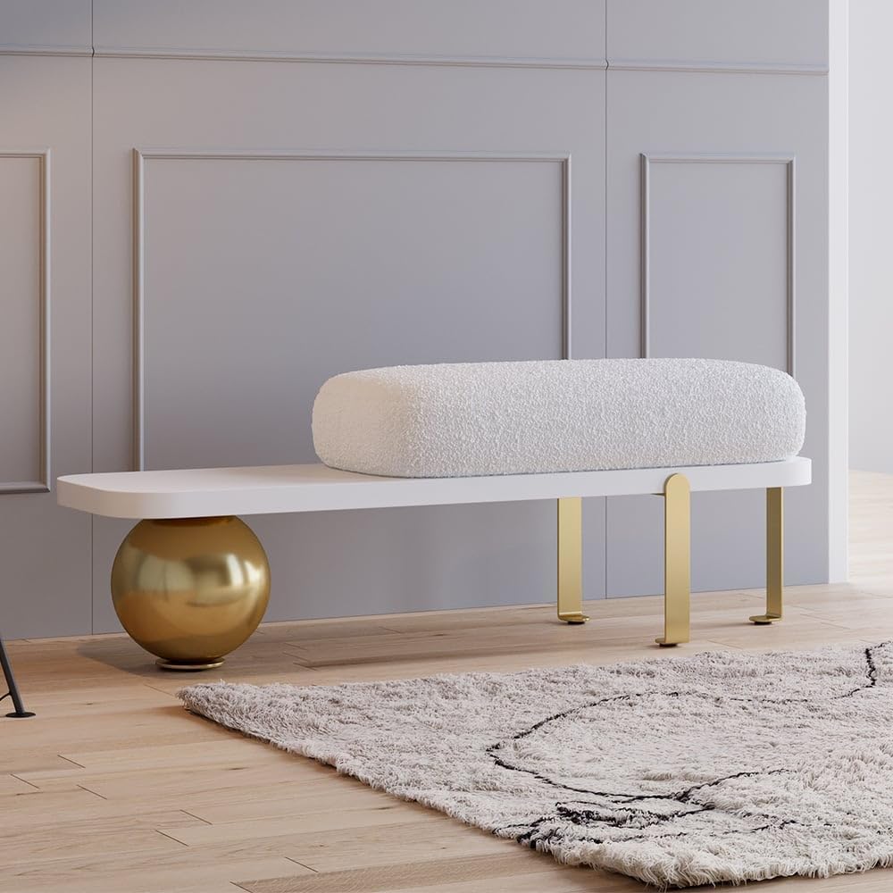 47.2" Boucle Bench with Abstract Metal Legs