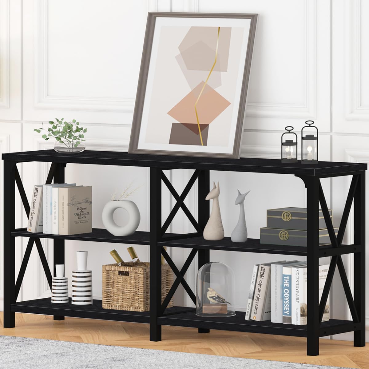 63" Black Oak Console Table