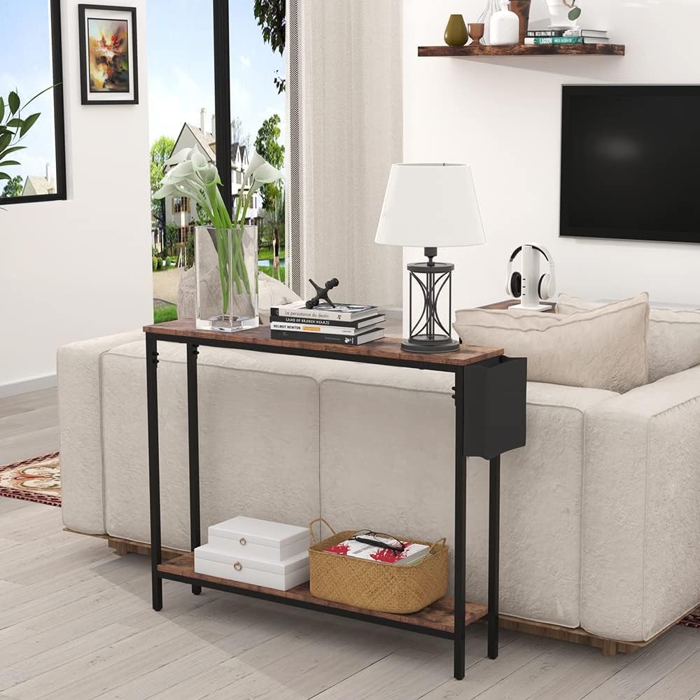 39.4" 2-Tier Rustic Console Table