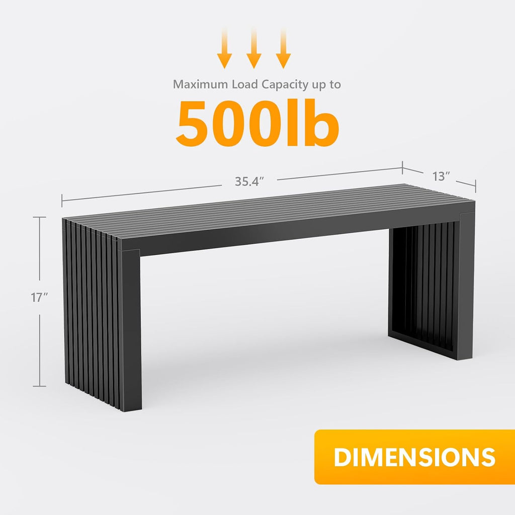 35" Black Bamboo Slatted Dining Bench