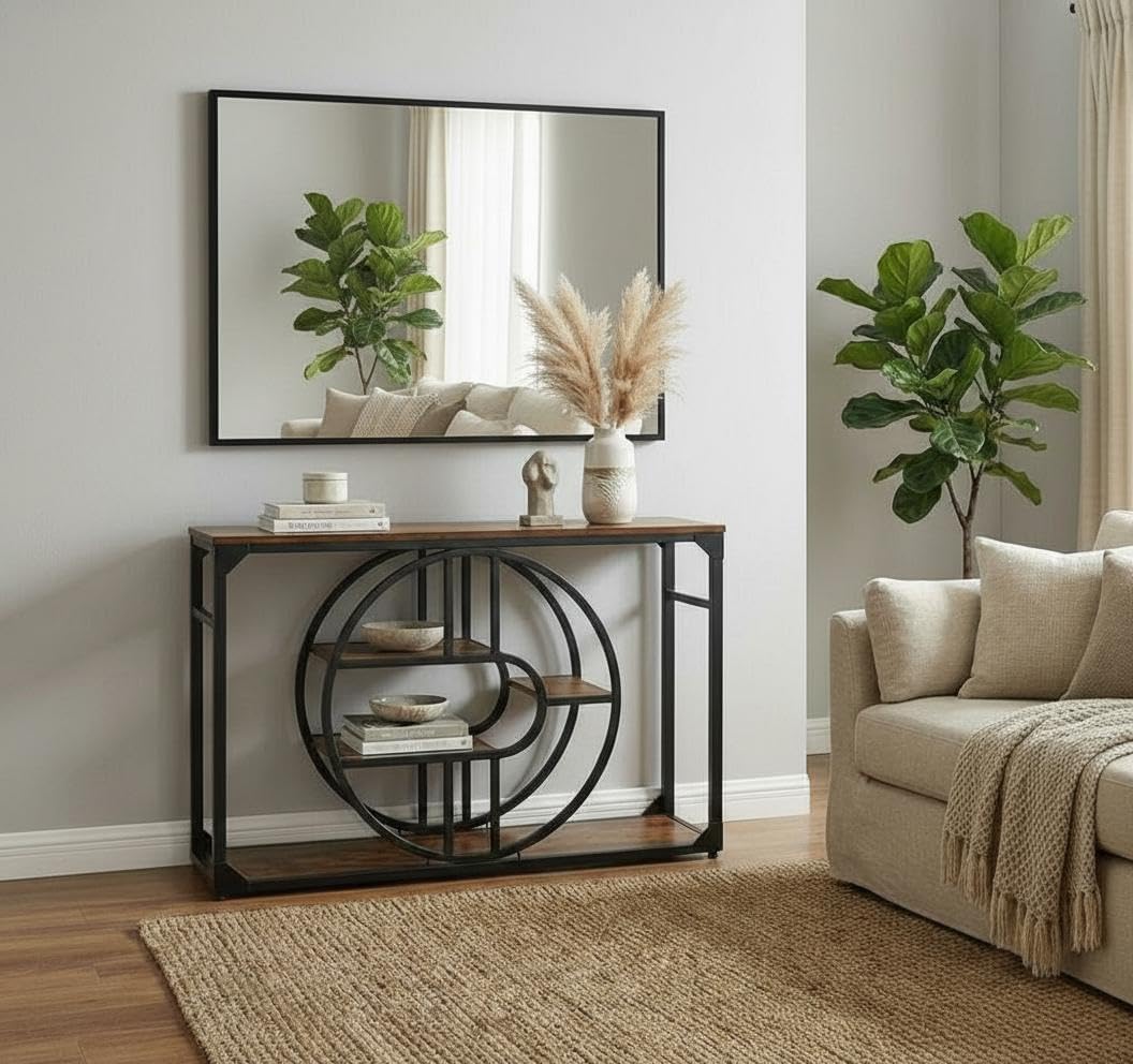 5-Tier Rustic O-Shaped Console Table