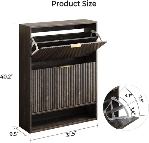 31.5" Black Fluted Shoe Cabinet, 2 Flip Drawers