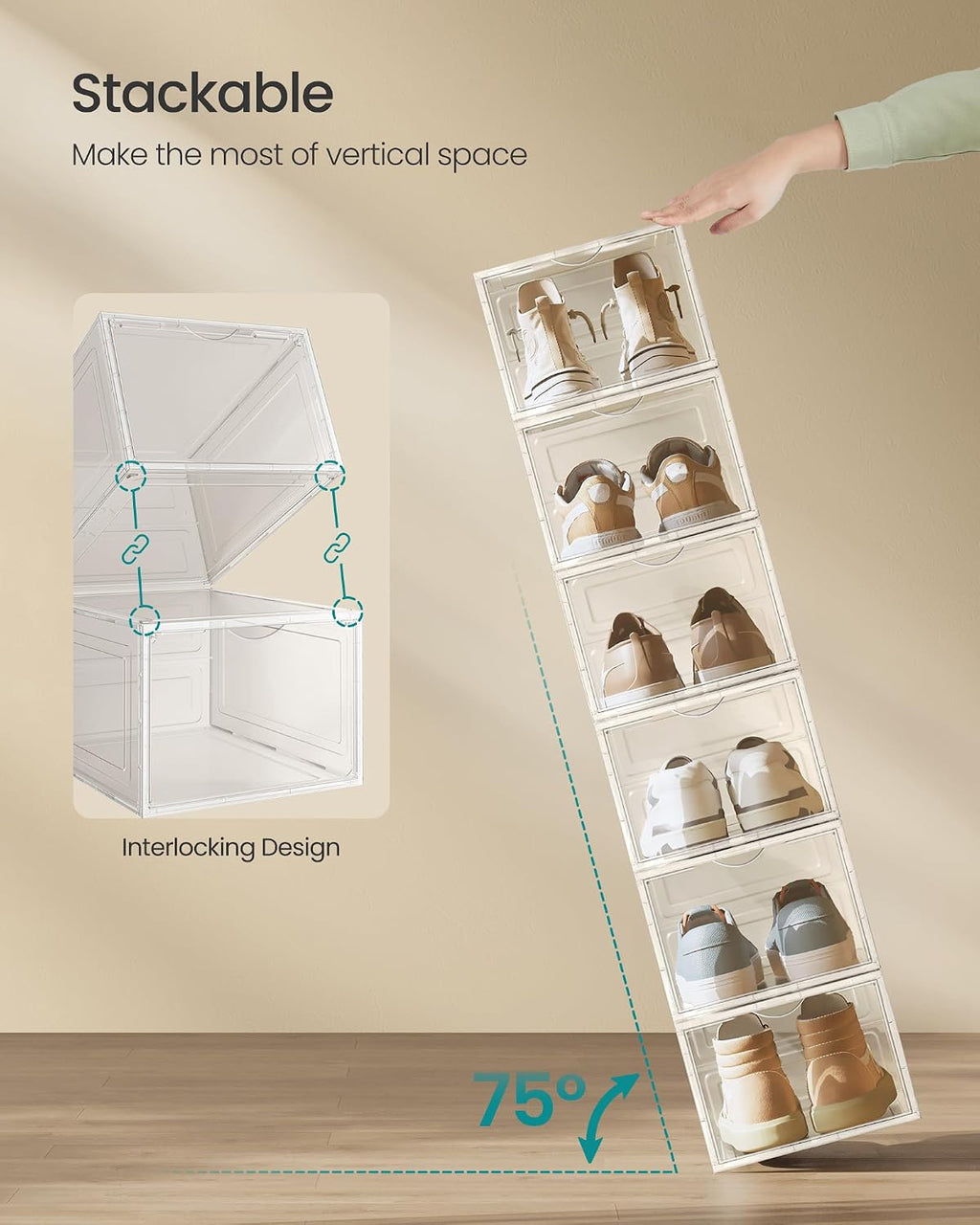 Clear Shoe Boxes, 6 Pack