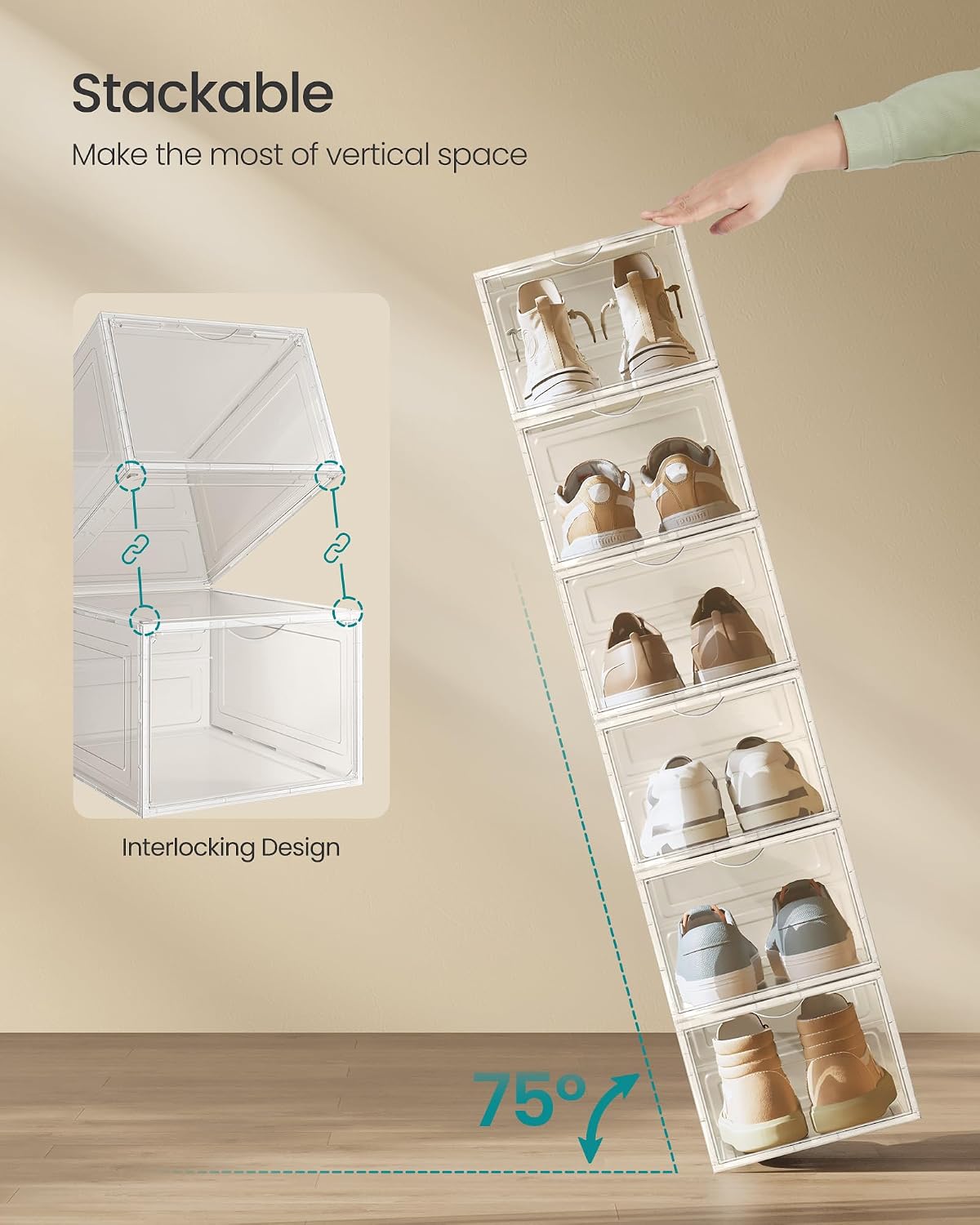 Clear Shoe Boxes, 6 Pack