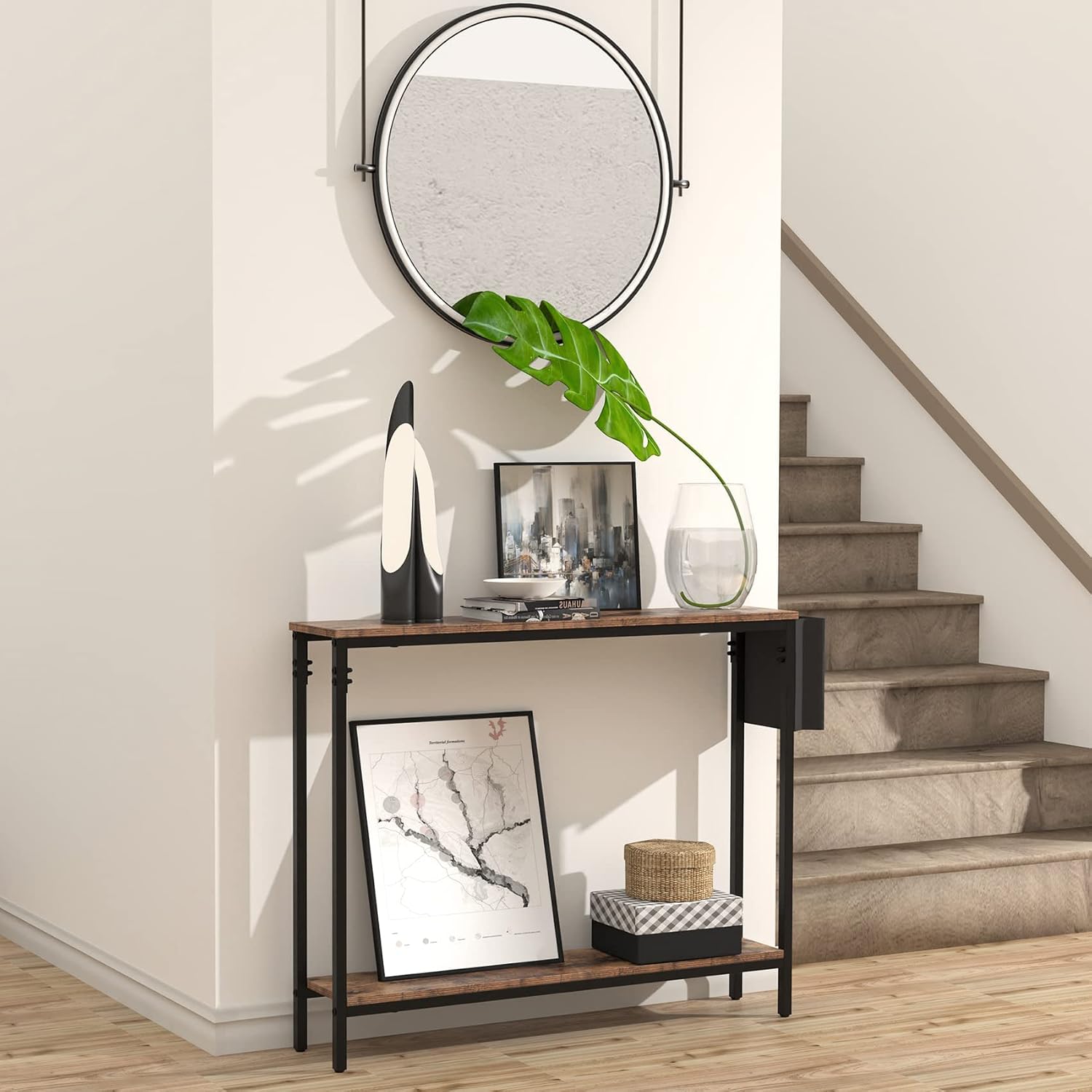 39.4" 2-Tier Rustic Console Table