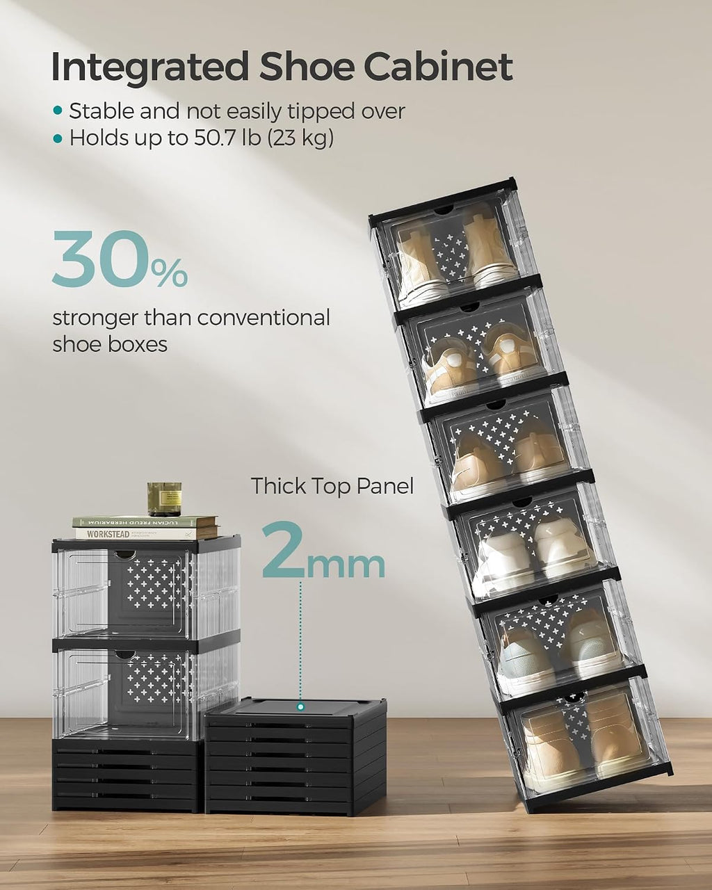 6-Tier Foldable Shoe Boxes, 18 Pack