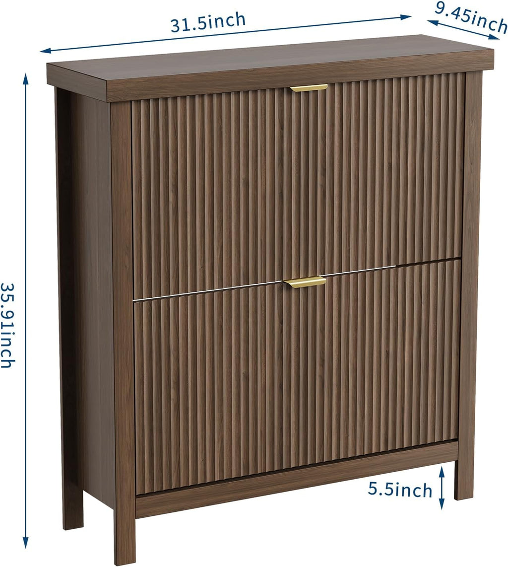Fluted Shoe Cabinet with 2 Flip Drawers
