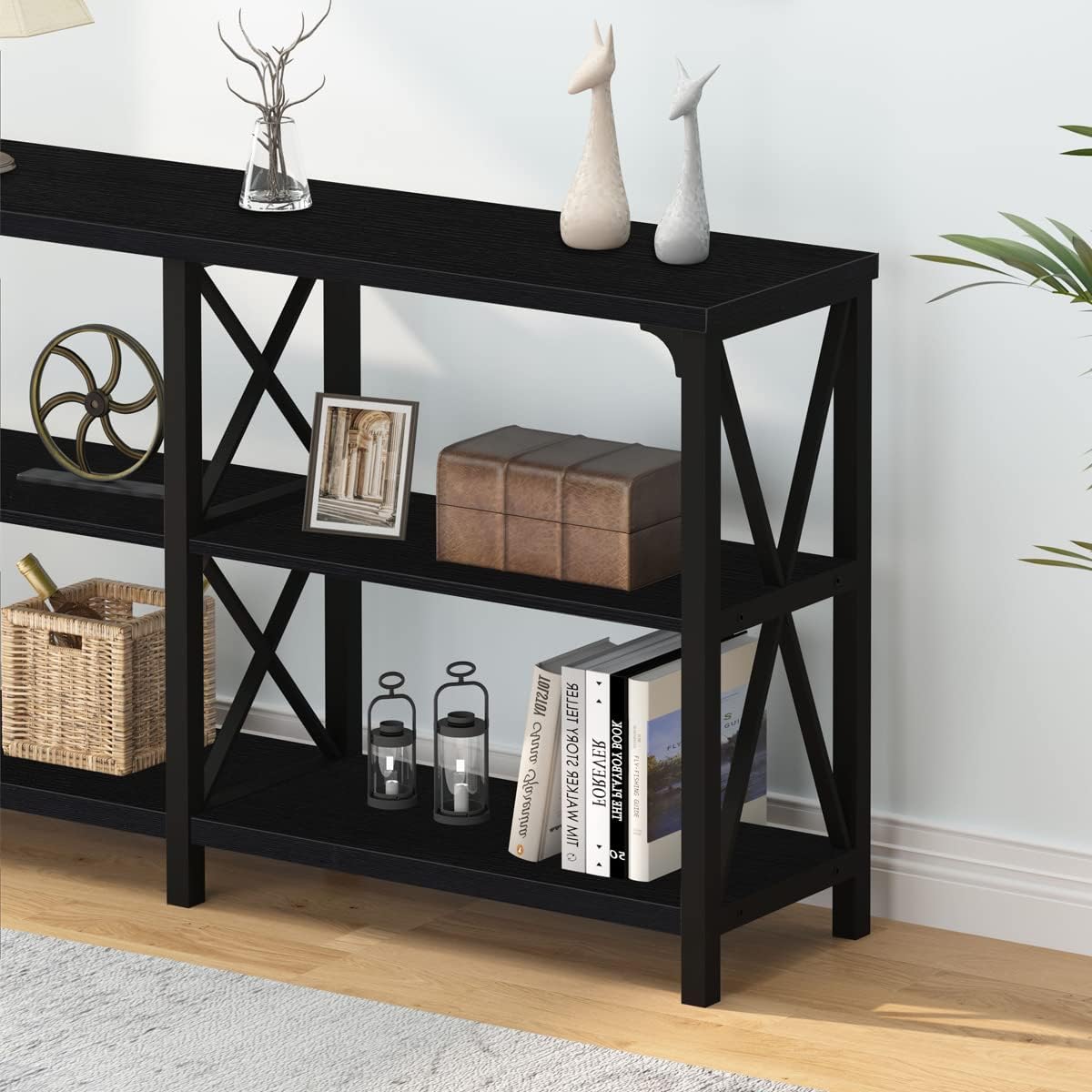 63" Black Oak Console Table