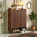 Walnut Shoe Cabinet with 2 Doors, Holds 21 Pairs