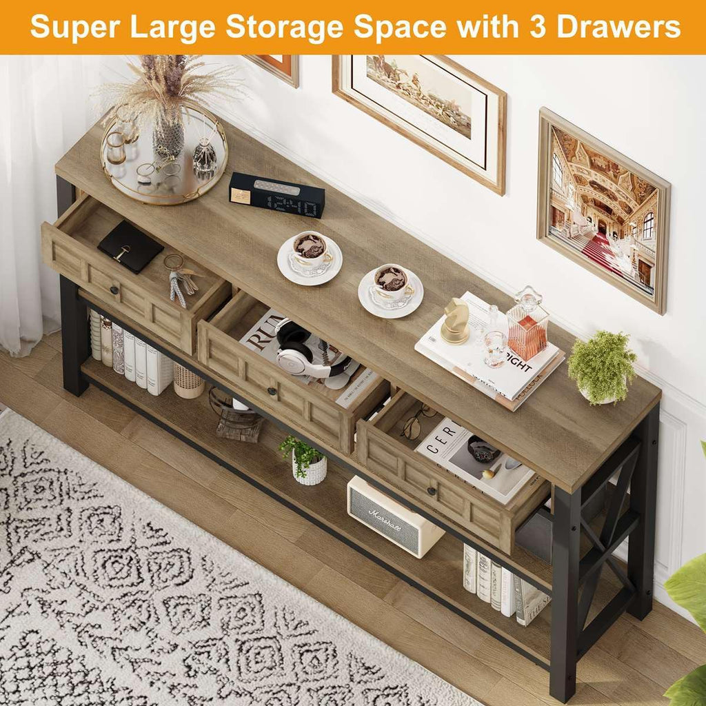 Rustic Oak Console Table & Bookshelf