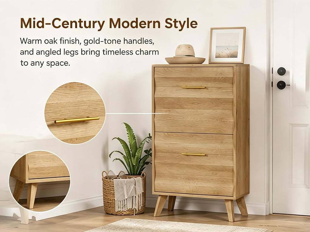 23.6" Mid-Century Shoe Cabinet with 2 Flip Drawers