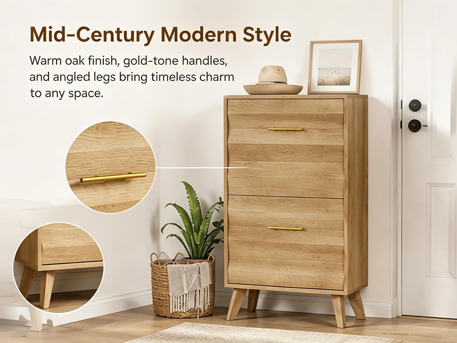 23.6" Mid-Century Shoe Cabinet with 2 Flip Drawers