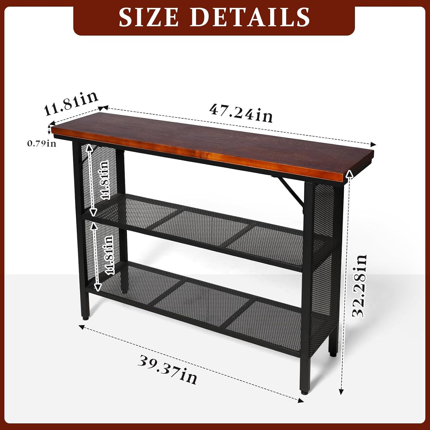47.2" Industrial Console Table Wood Top Black Frame