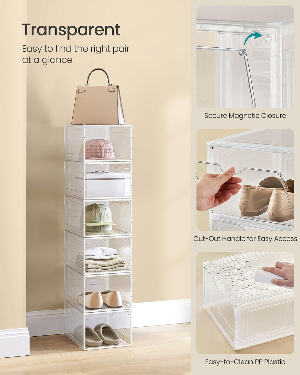 Clear Shoe Boxes, 6 Pack