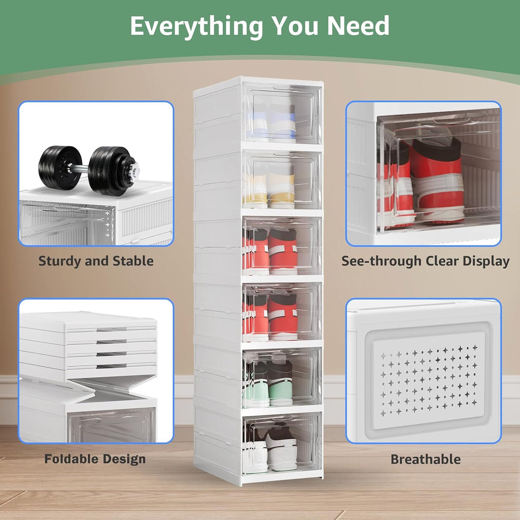 6-Tier Foldable Stackable Shoe Storage Boxes