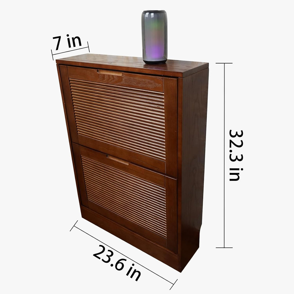 Walnut Fluted Shoe Cabinet with 2 Flip Drawers
