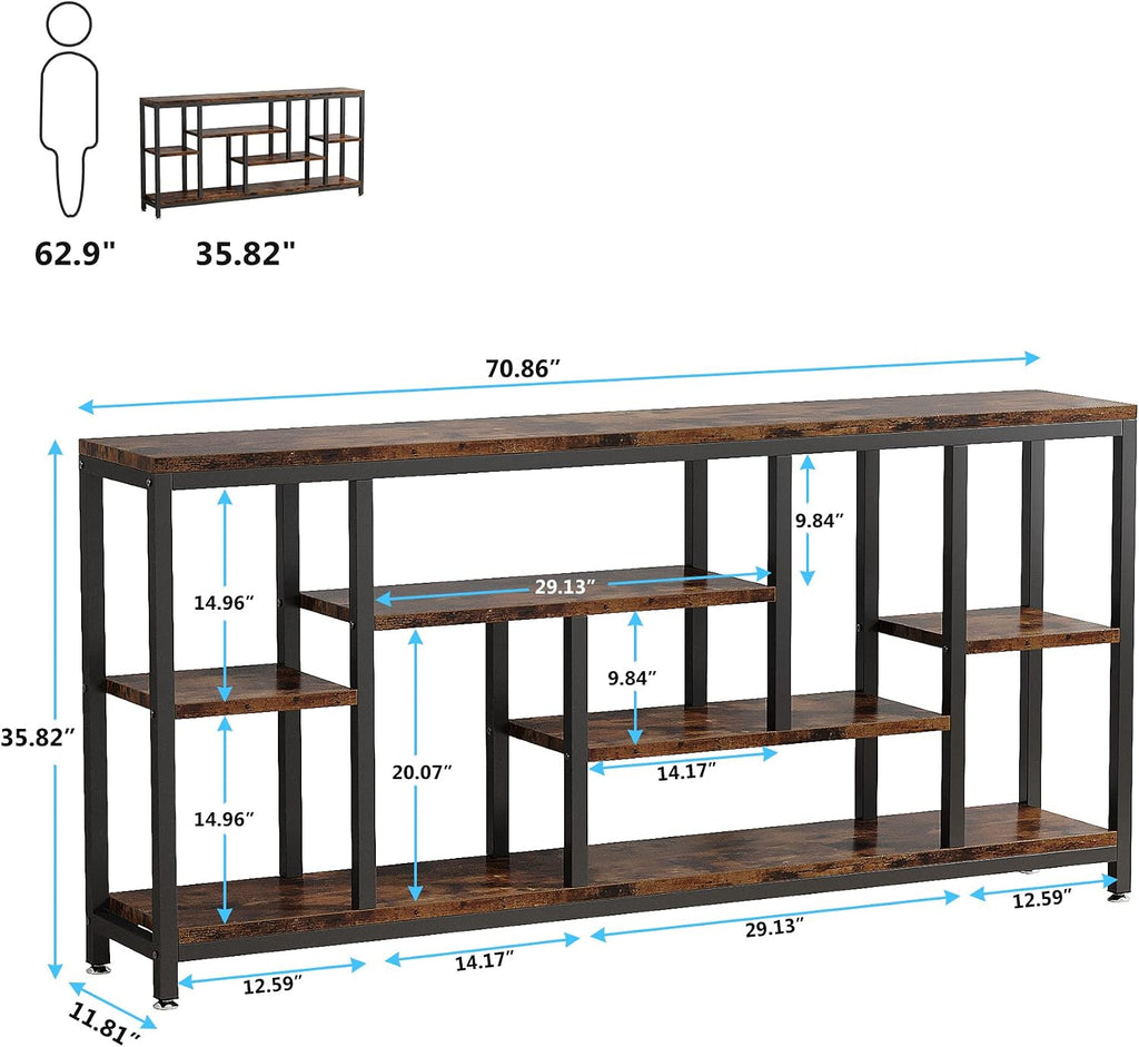 70.9" Rustic Brown 3-Tier Console Table