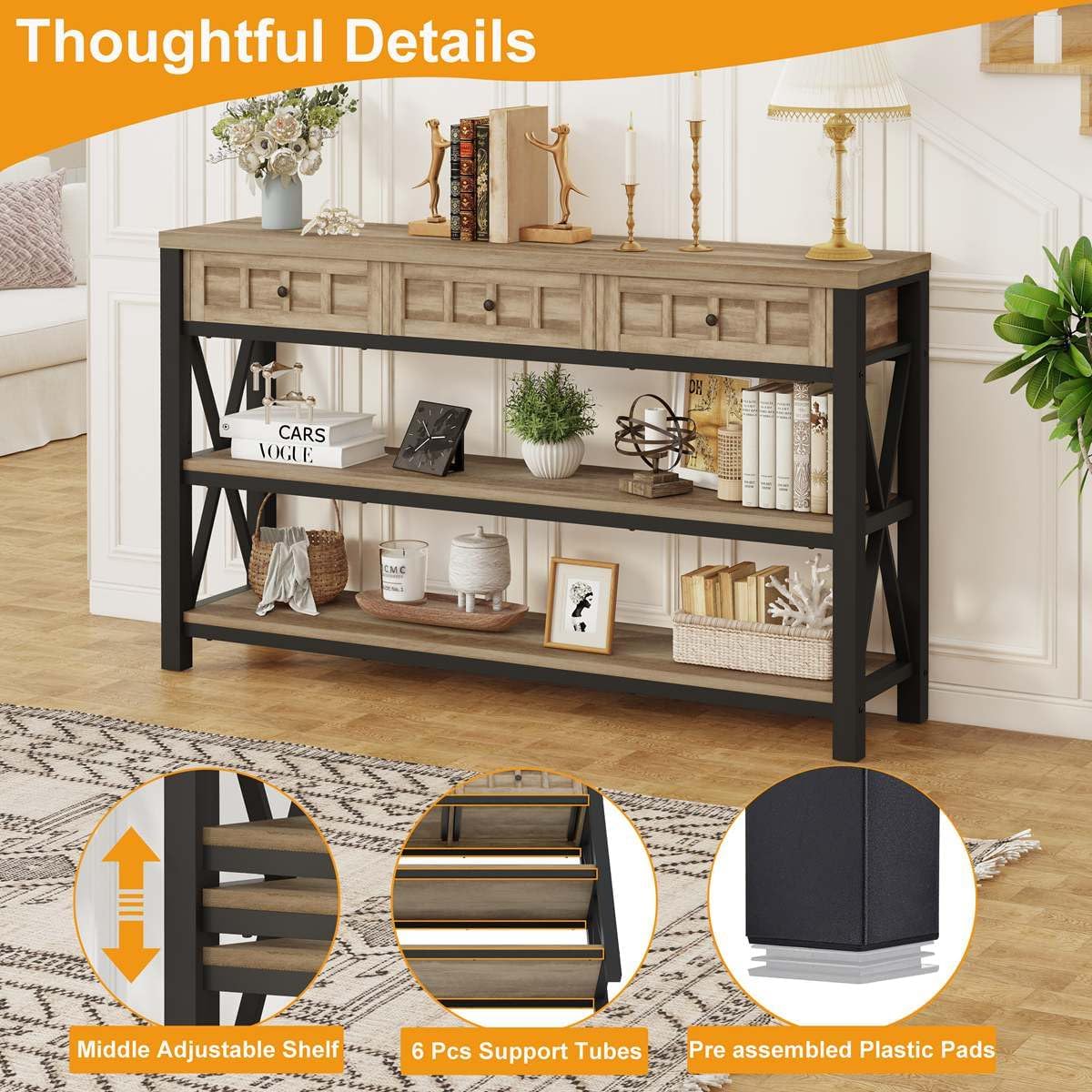 Rustic Oak Console Table & Bookshelf