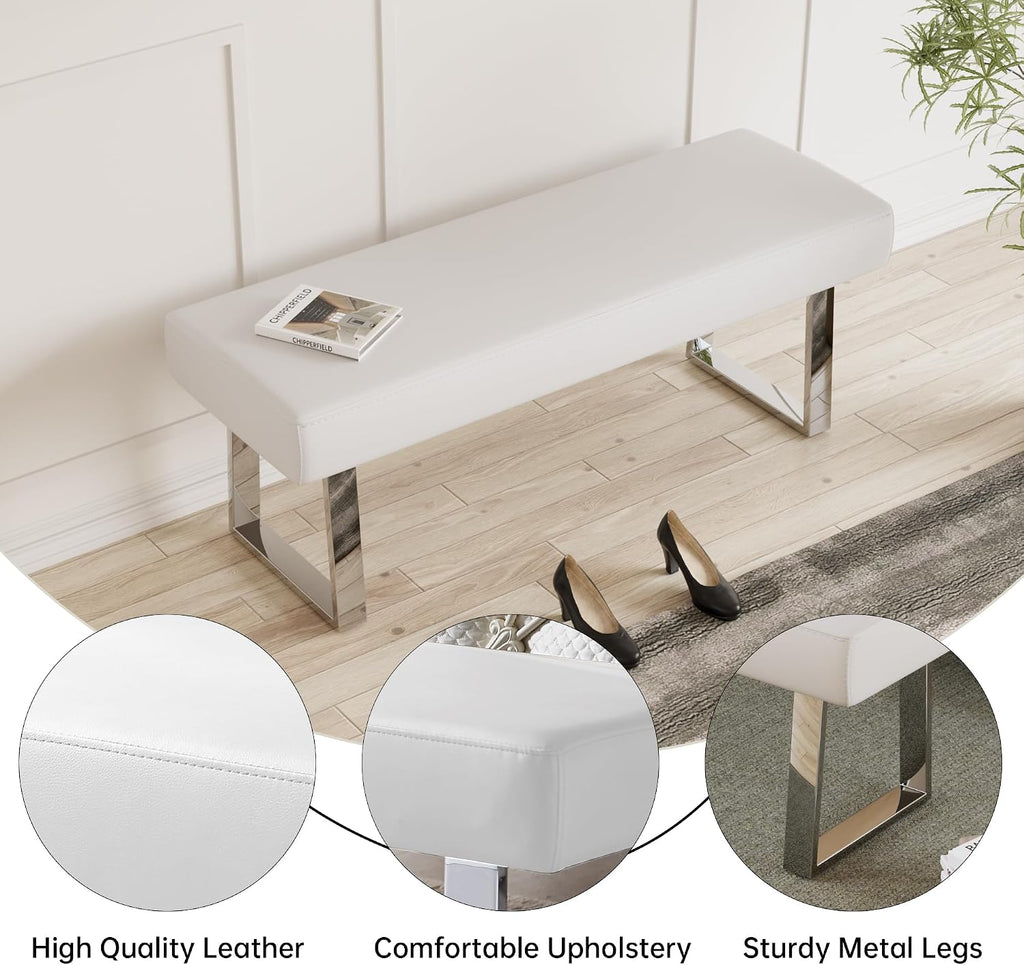 45.3" PU Leather Bench with Metal Legs