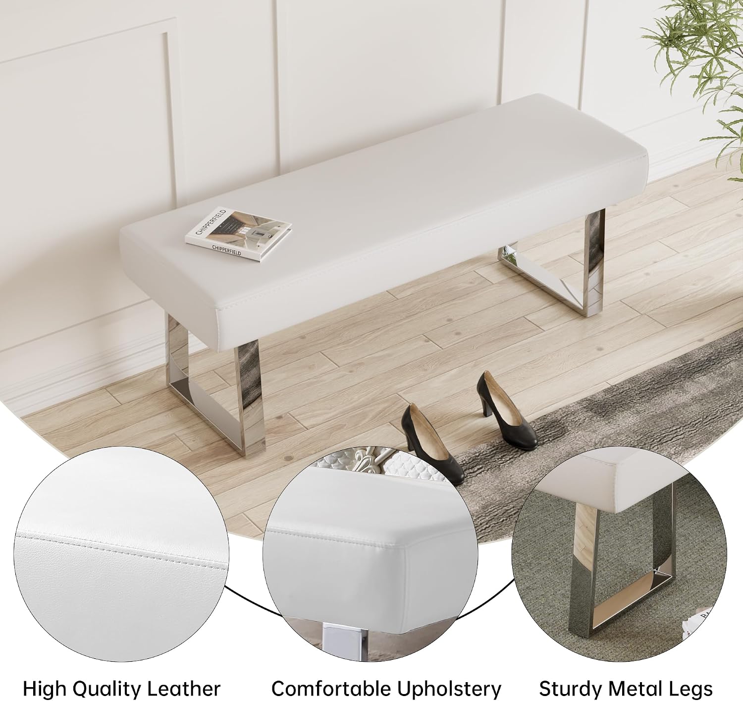45.3" PU Leather Bench with Metal Legs