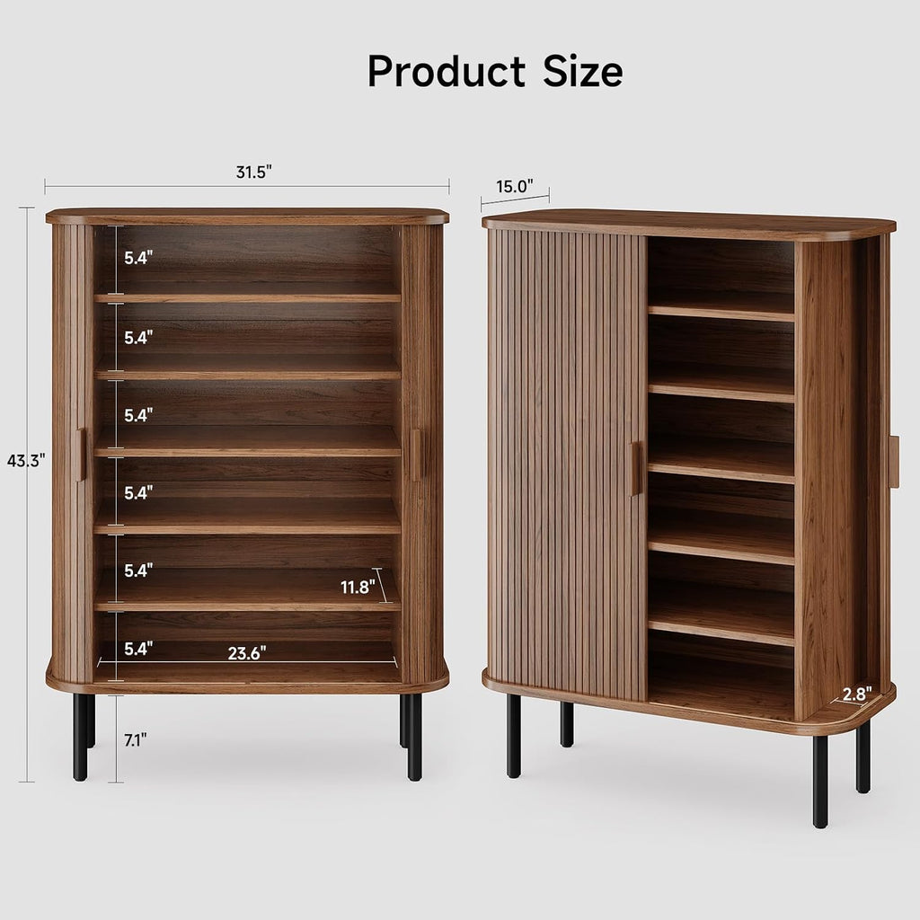 6-Tier Shoe Cabinet with Sliding Doors