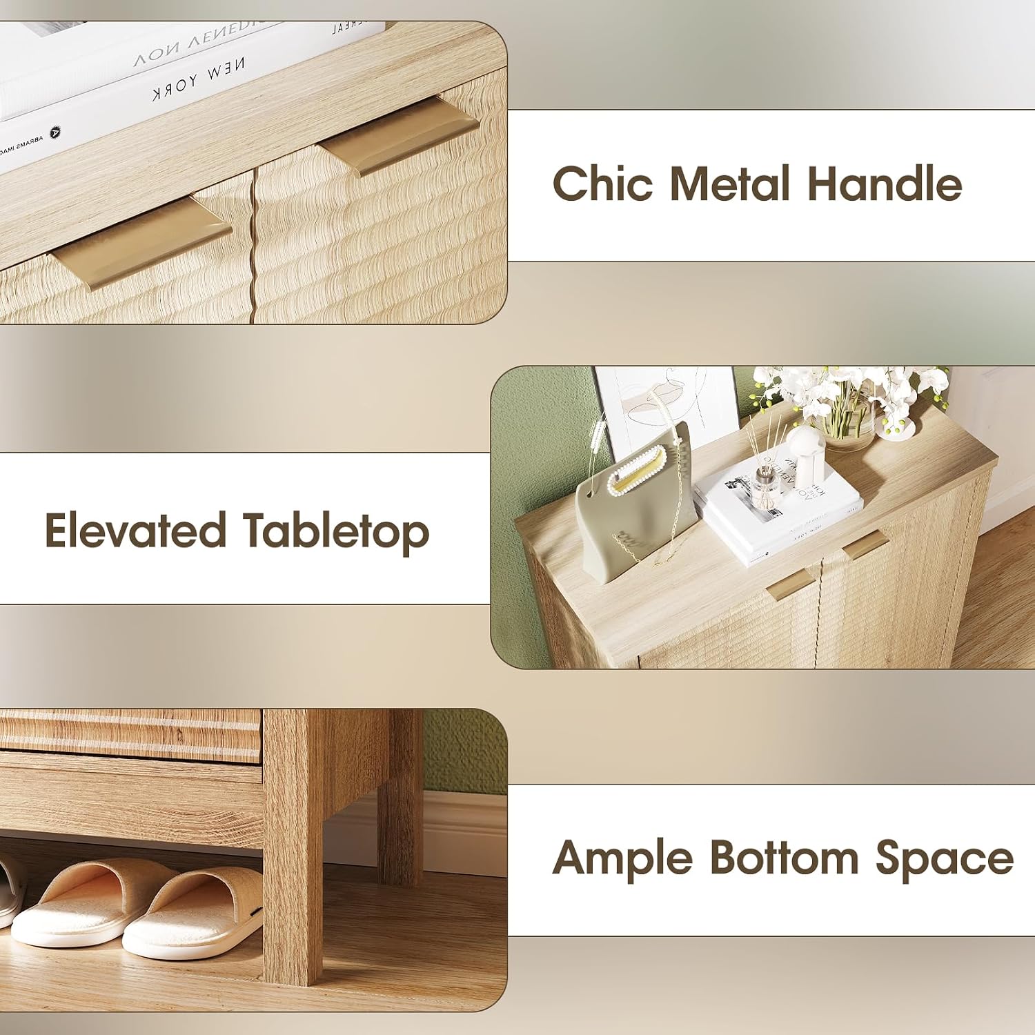 5-Tier Natural Oak Fluted Shoe Cabinet