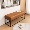 47" Vintage Brown Faux Leather Bench with Metal Frame