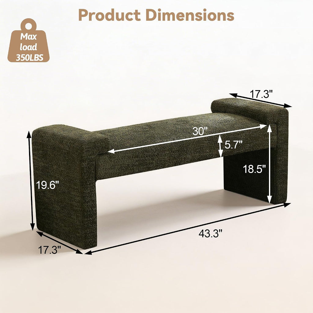 43" Green Upholstered Bench
