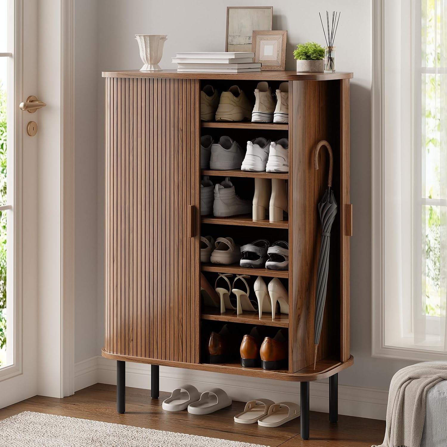 6-Tier Shoe Cabinet with Sliding Doors
