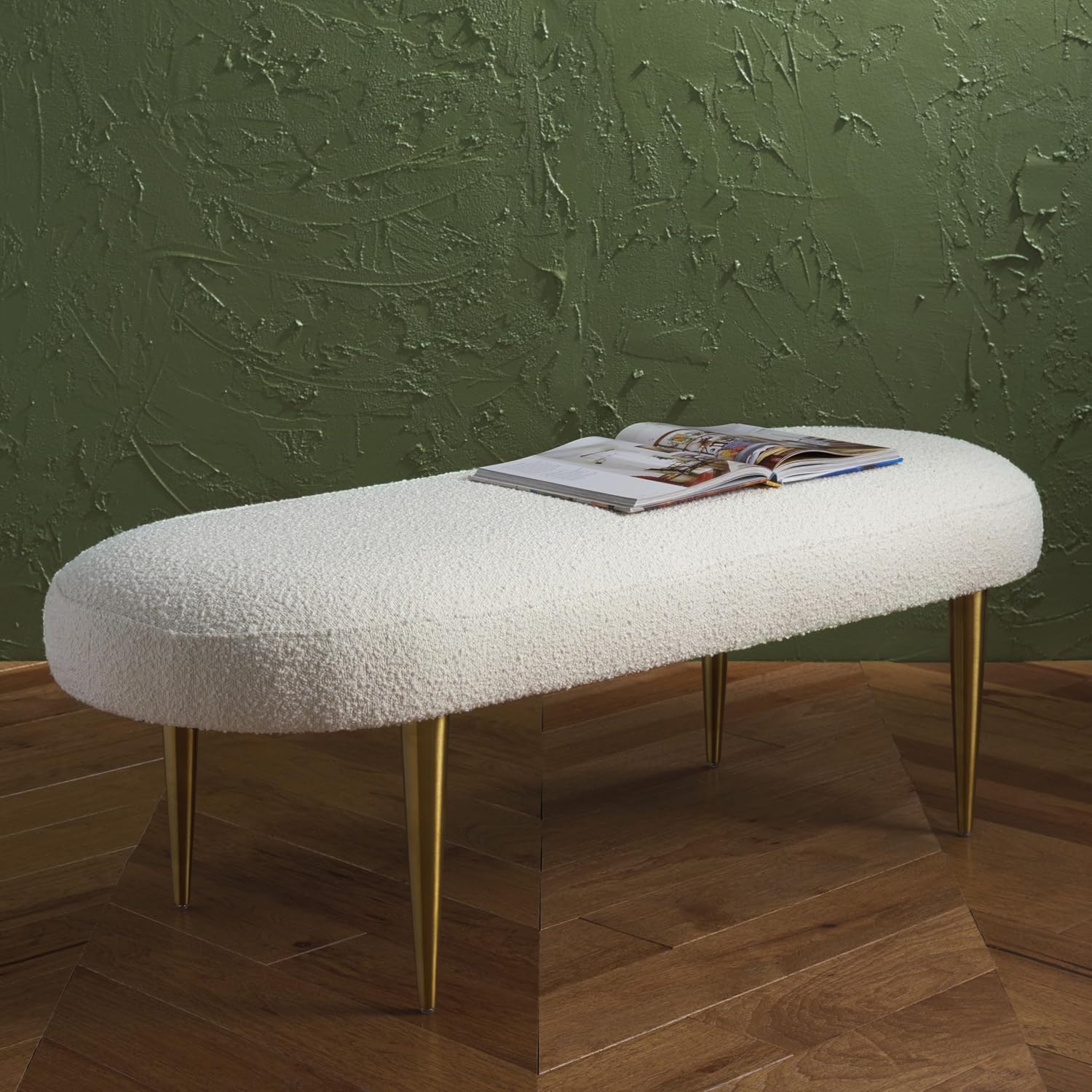 Corinna Oval Ivory Boucle Gold Bench