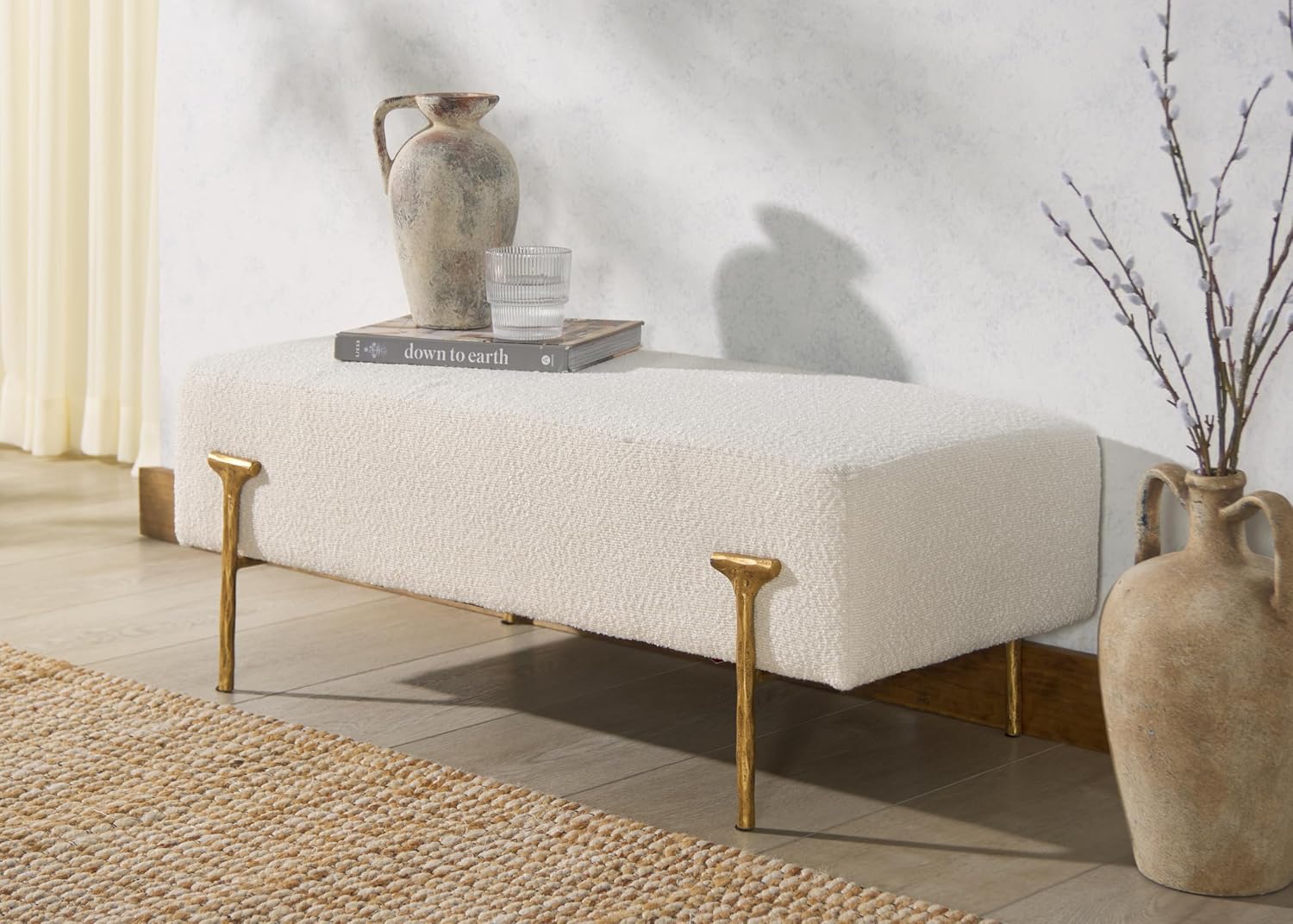 Ivory Boucle Brass Bench