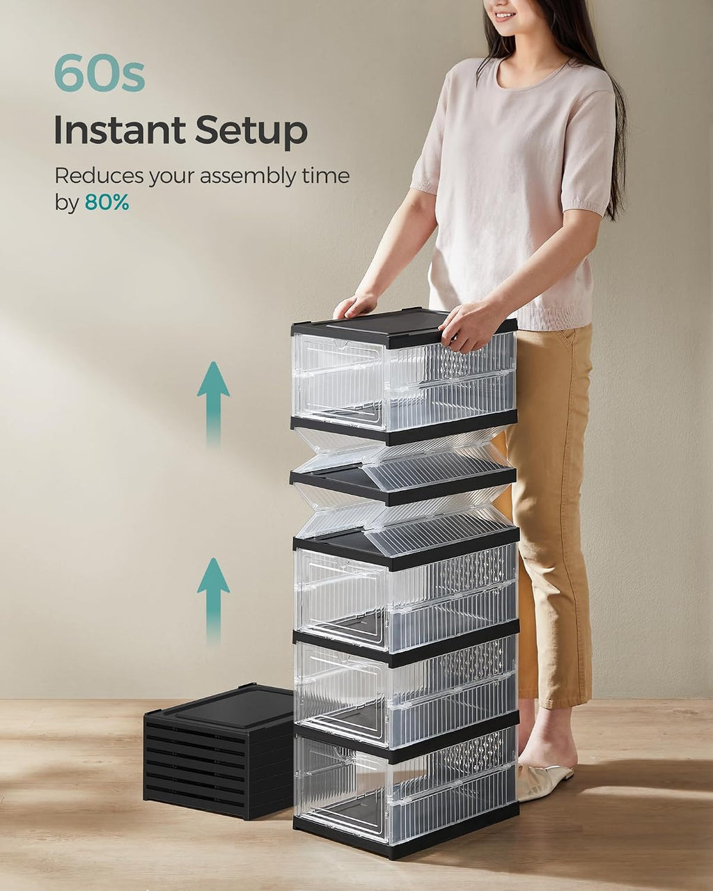 6-Tier Foldable Shoe Boxes, 18 Pack