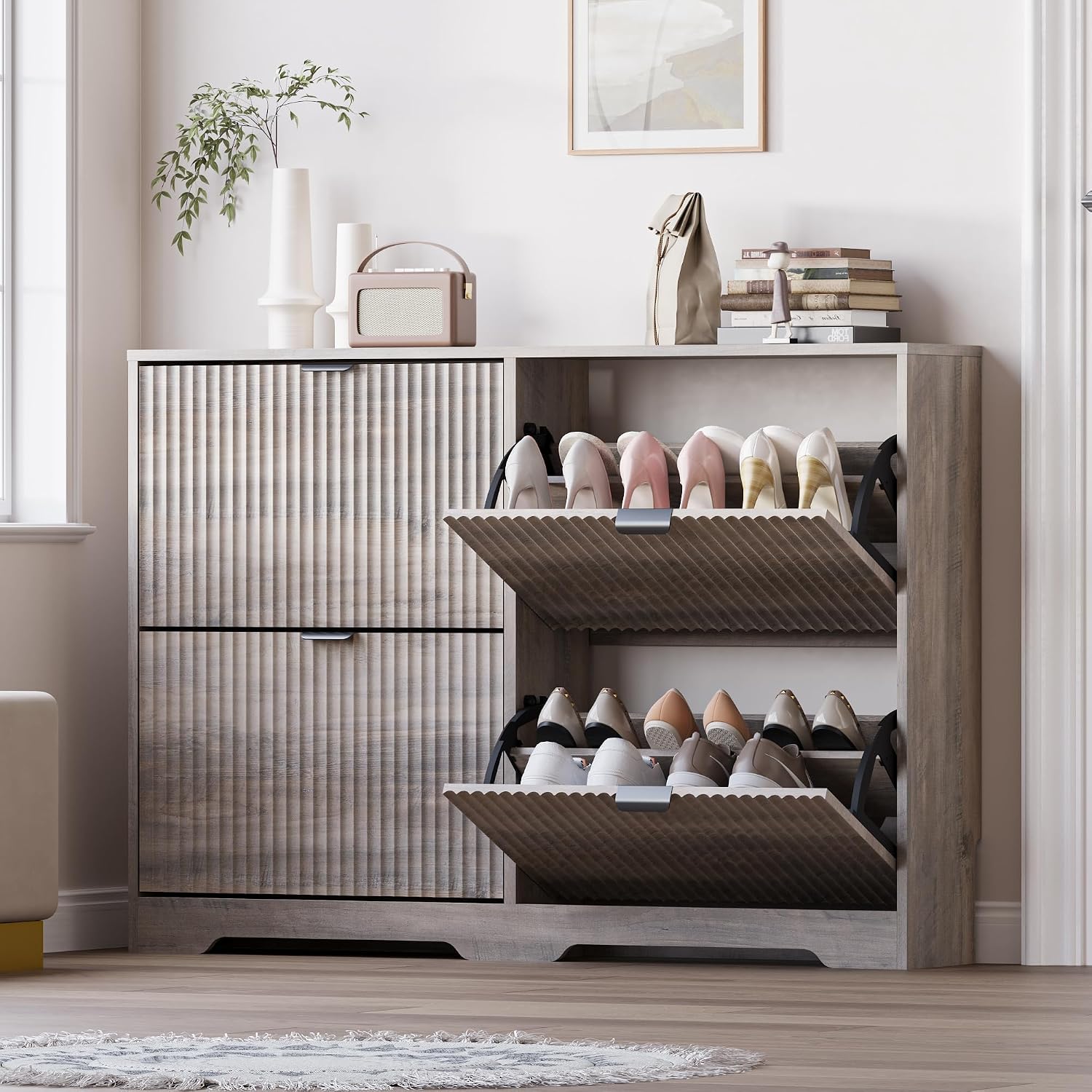 Shoe Cabinet with 4 Flip Drawers