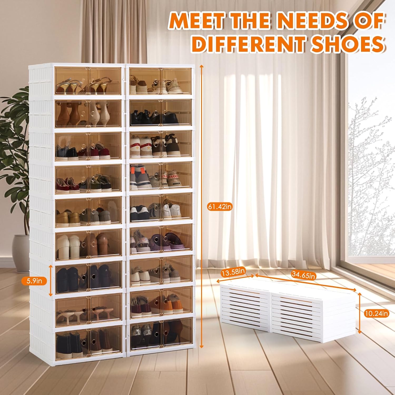 Foldable Shoe Cabinet with Doors