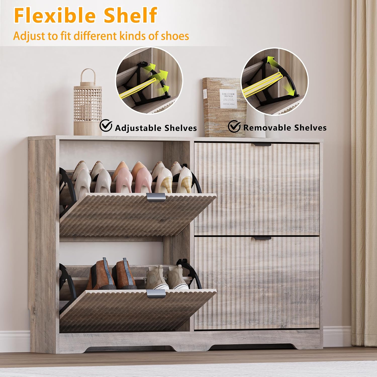 Shoe Cabinet with 4 Flip Drawers