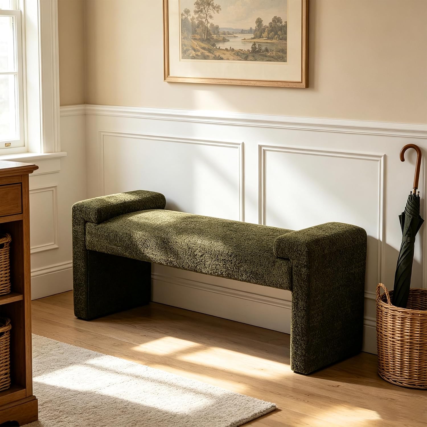 43" Green Upholstered Bench