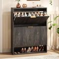 31.5" Black Fluted Shoe Cabinet, 2 Flip Drawers