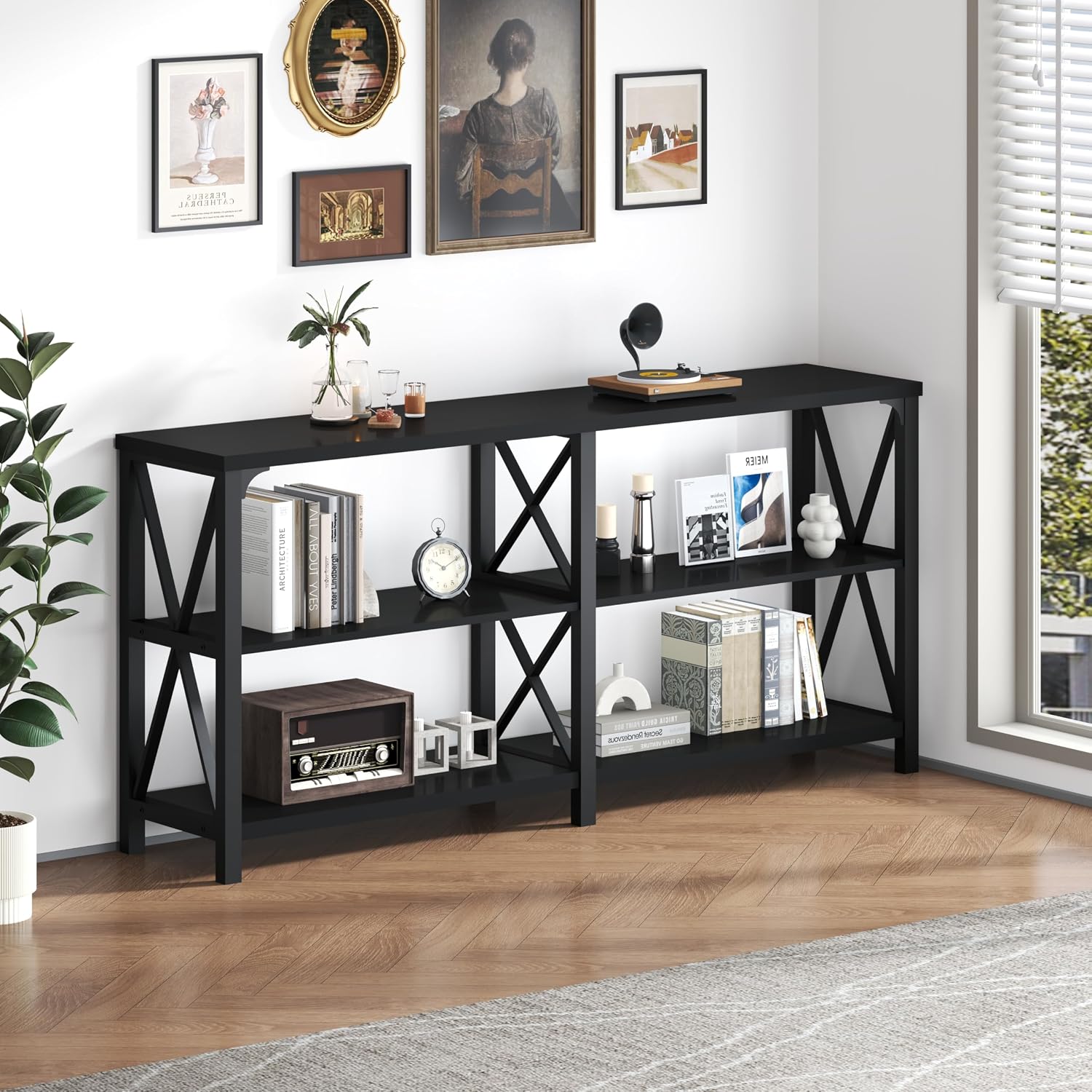 63" Black Oak Console Table